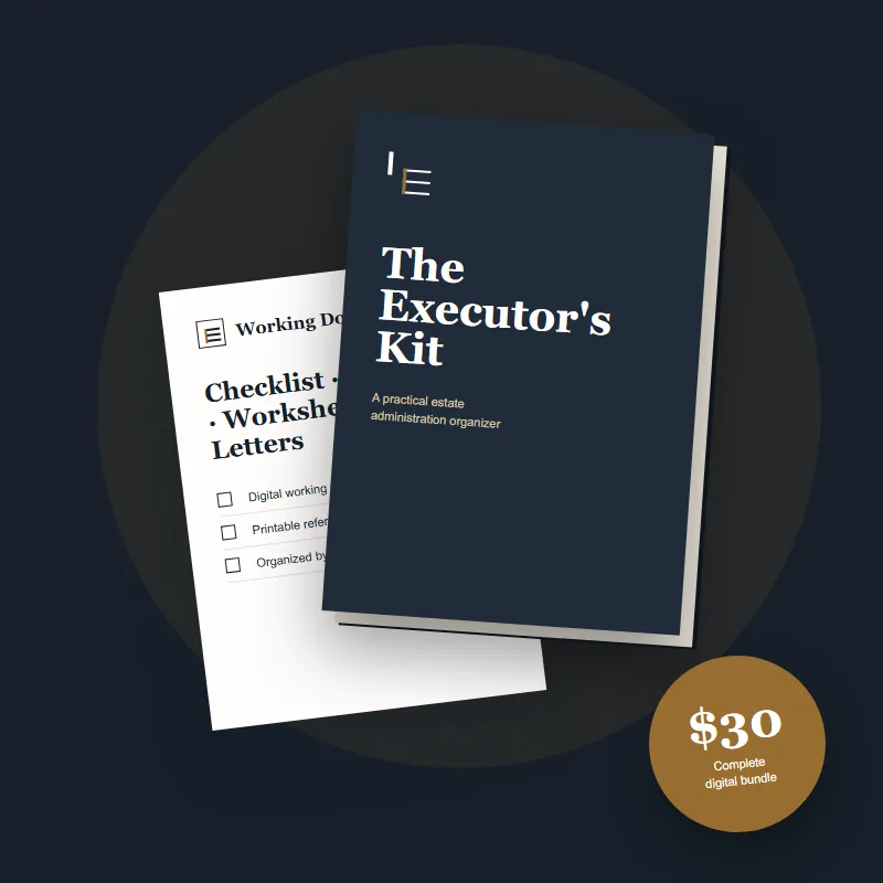 The Executor's Kit guide, workbook, letters, and printable records